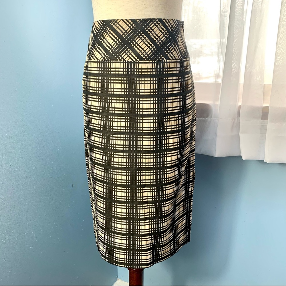 J. Crew Black and Cream Plaid Pencil Skirt